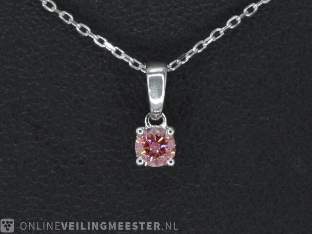 Witgouden halsketting met een roze diamant 0.20 carat - afbeelding 1 van  7