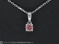 Witgouden halsketting met een roze diamant 0.20 carat - afbeelding 1 van  7