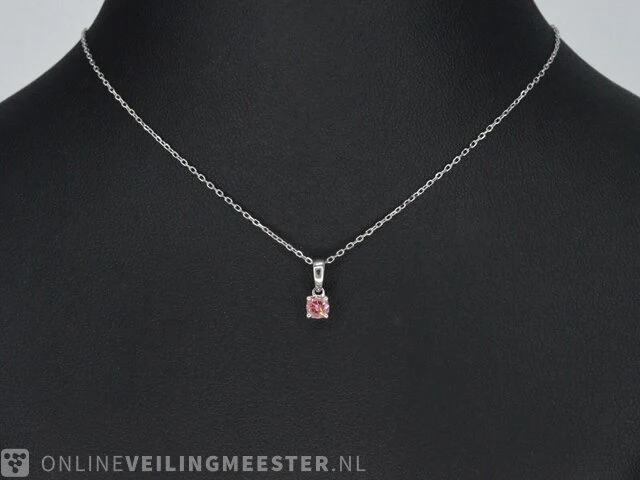 Witgouden halsketting met een roze diamant 0.20 carat - afbeelding 2 van  7