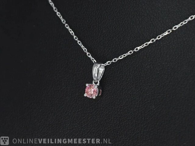 Witgouden halsketting met een roze diamant 0.20 carat - afbeelding 3 van  7