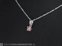 Witgouden halsketting met een roze diamant 0.20 carat - afbeelding 3 van  7