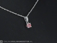 Witgouden halsketting met een roze diamant 0.20 carat - afbeelding 4 van  7