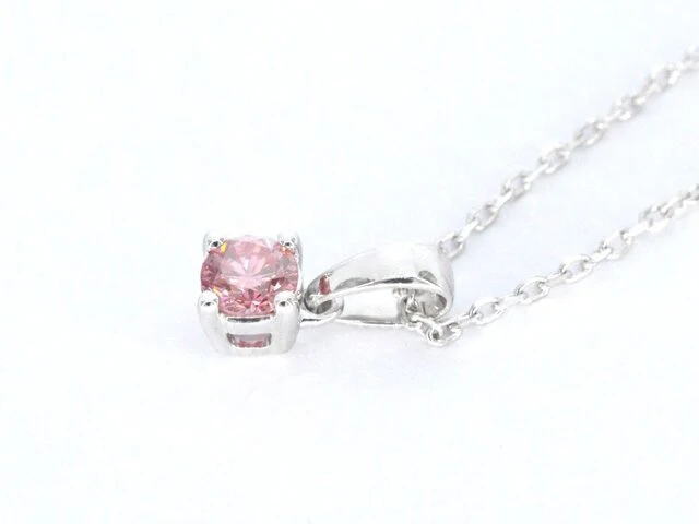Witgouden halsketting met een roze diamant 0.20 carat - afbeelding 5 van  7