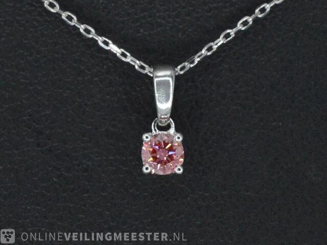 Witgouden halsketting met een roze diamant 0.20 carat - afbeelding 1 van  8