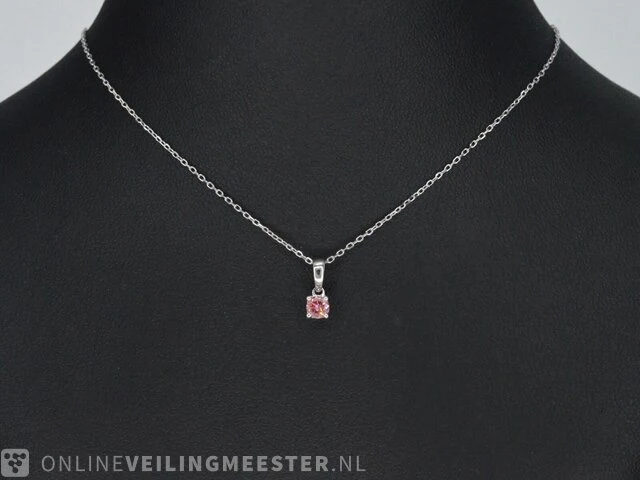 Witgouden halsketting met een roze diamant 0.20 carat - afbeelding 2 van  8