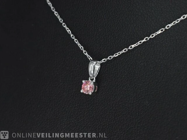 Witgouden halsketting met een roze diamant 0.20 carat - afbeelding 3 van  8