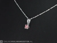 Witgouden halsketting met een roze diamant 0.20 carat - afbeelding 3 van  8