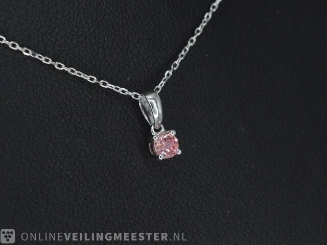Witgouden halsketting met een roze diamant 0.20 carat - afbeelding 4 van  8