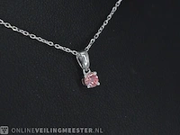 Witgouden halsketting met een roze diamant 0.20 carat - afbeelding 4 van  8