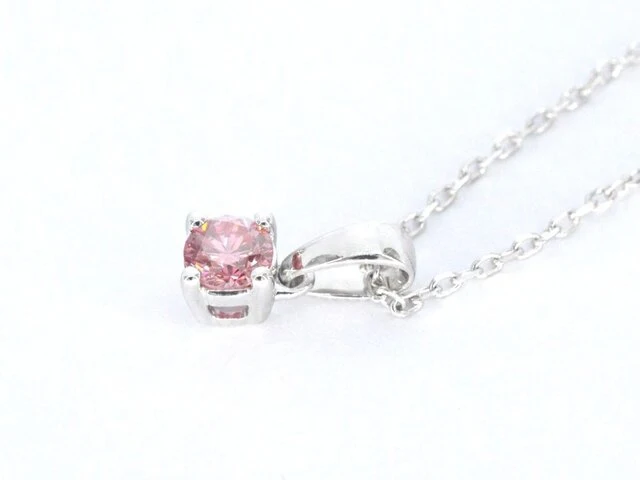 Witgouden halsketting met een roze diamant 0.20 carat - afbeelding 5 van  8