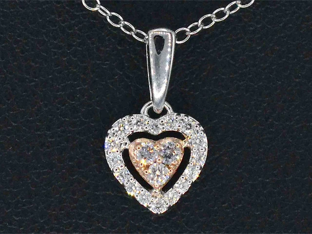 Witgouden hanger hart diamant roze wit - afbeelding 1 van  8