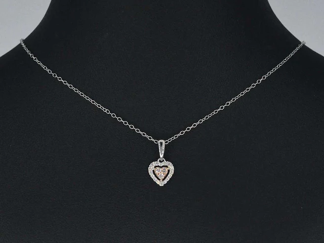 Witgouden hanger hart diamant roze wit - afbeelding 2 van  8