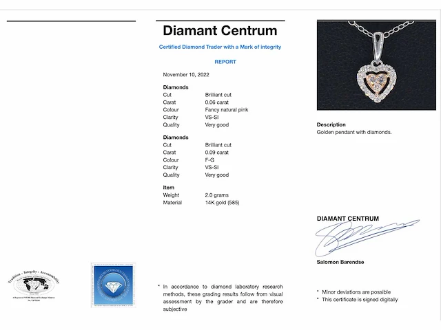 Witgouden hanger hart diamant roze wit - afbeelding 3 van  8