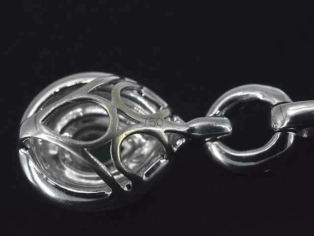 Witgouden hanger met diamanten en een smaragd in druppelvorm , excl. ketting - afbeelding 6 van  8