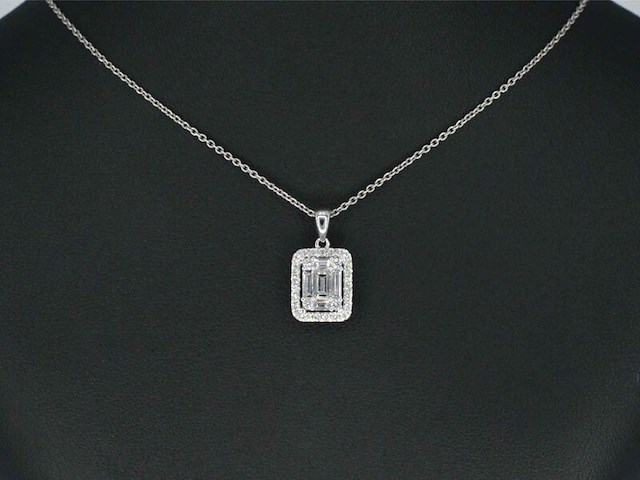 Witgouden hanger met diamanten en emerald shape in het midden, excl. ketting - afbeelding 2 van  9