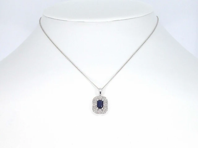 Witgouden hanger met diamanten en saffier, excl. ketting - afbeelding 2 van  9