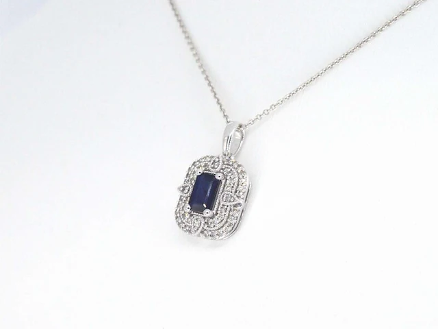 Witgouden hanger met diamanten en saffier, excl. ketting - afbeelding 3 van  9