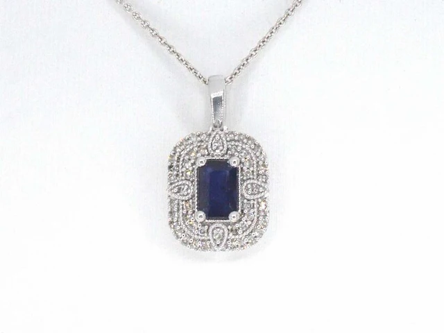 Witgouden hanger met diamanten en saffier, excl. ketting - afbeelding 4 van  9