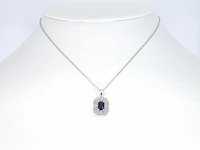 Witgouden hanger met diamanten en saffier - afbeelding 2 van  8