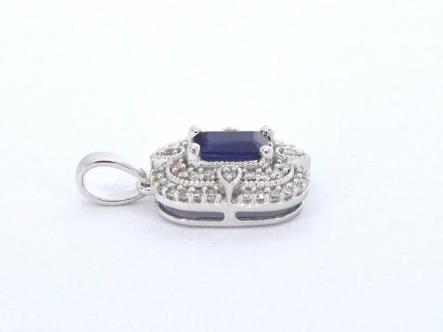 Witgouden hanger met diamanten en saffier - afbeelding 6 van  8