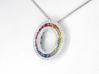 Witgouden hanger met multi colour saffieren en diamanten in een cirkel gezet, excl. ketting - afbeelding 3 van  8