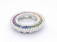Witgouden hanger met multi colour saffieren en diamanten in een cirkel gezet, excl. ketting - afbeelding 5 van  8