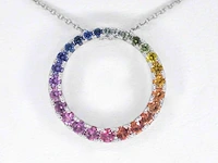 Witgouden hanger met multi colour saffieren in een cirkel gezet, excl. ketting - afbeelding 1 van  9