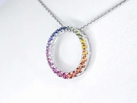Witgouden hanger met multi colour saffieren in een cirkel gezet, excl. ketting - afbeelding 3 van  9
