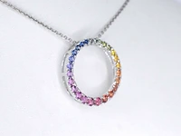 Witgouden hanger met multi colour saffieren in een cirkel gezet, excl. ketting - afbeelding 4 van  9