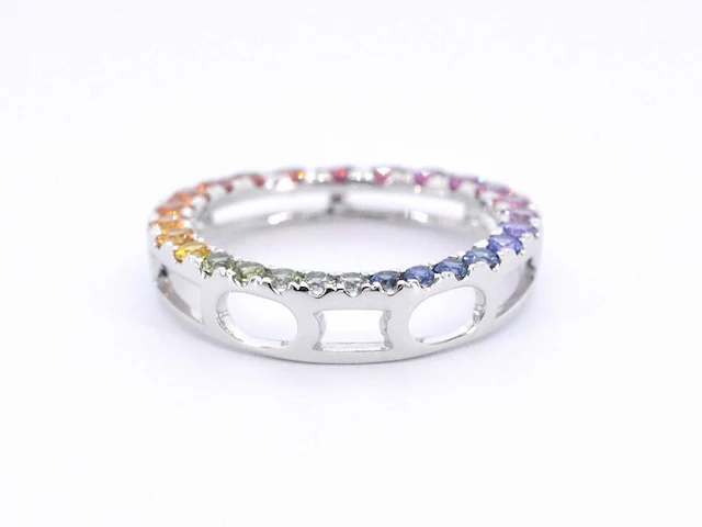 Witgouden hanger met multi colour saffieren in een cirkel gezet, excl. ketting - afbeelding 6 van  9