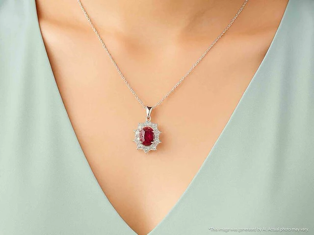 Witgouden hanger met natuurlijke diamanten en robijn - afbeelding 2 van  9