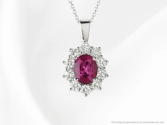 Witgouden hanger met natuurlijke diamanten en robijn - afbeelding 9 van  9