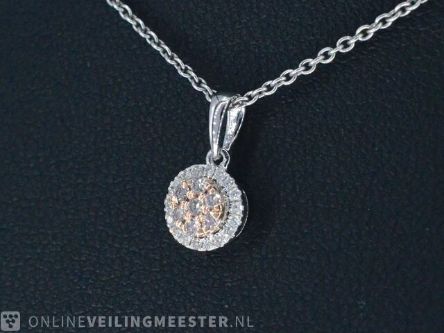 Witgouden hanger met natuurlijke roze en witte diamant - afbeelding 5 van  11