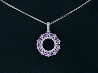 Witgouden hanger met roze saffieren en diamanten in een cirkel gezet - afbeelding 2 van  8