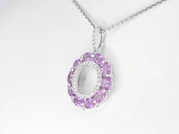 Witgouden hanger met roze saffieren en diamanten in een cirkel gezet - afbeelding 3 van  8