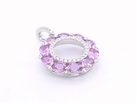 Witgouden hanger met roze saffieren en diamanten in een cirkel gezet - afbeelding 6 van  8