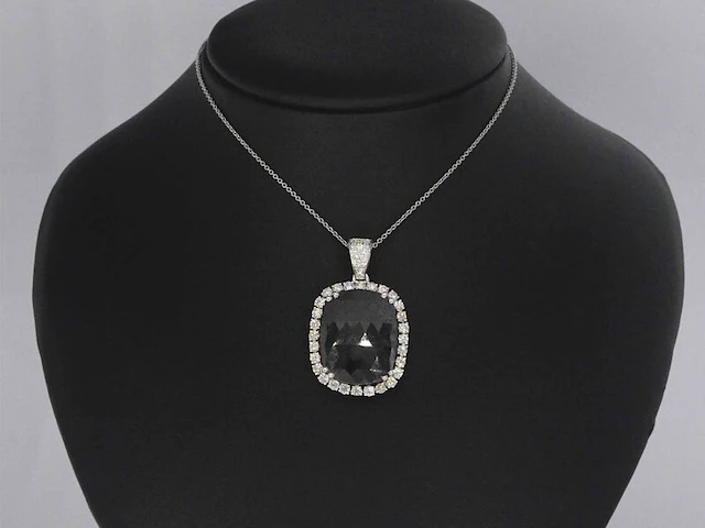 Witgouden hanger met witte en zwarte diamanten , excl. ketting - afbeelding 2 van  8