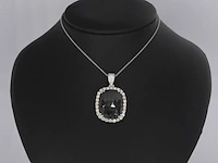 Witgouden hanger met witte en zwarte diamanten , excl. ketting - afbeelding 2 van  8