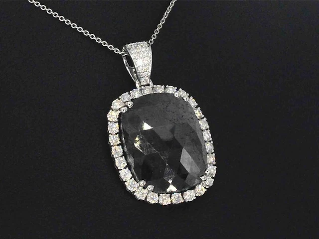 Witgouden hanger met witte en zwarte diamanten , excl. ketting - afbeelding 4 van  8