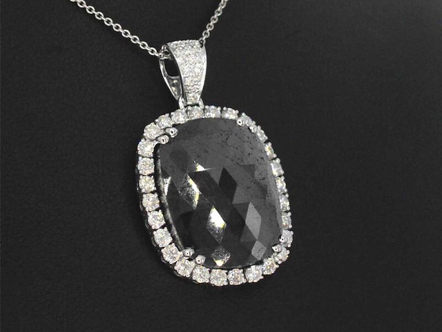 Witgouden hanger met witte en zwarte diamanten, excl. ketting - afbeelding 1 van  6