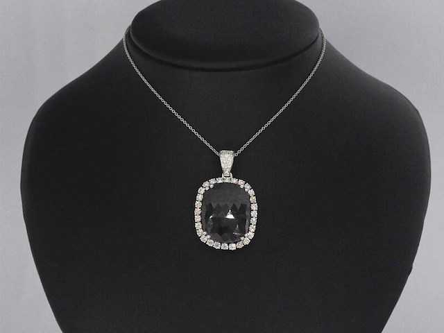 Witgouden hanger met witte en zwarte diamanten, excl. ketting - afbeelding 2 van  6