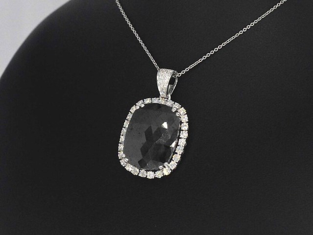 Witgouden hanger met witte en zwarte diamanten, excl. ketting - afbeelding 3 van  6