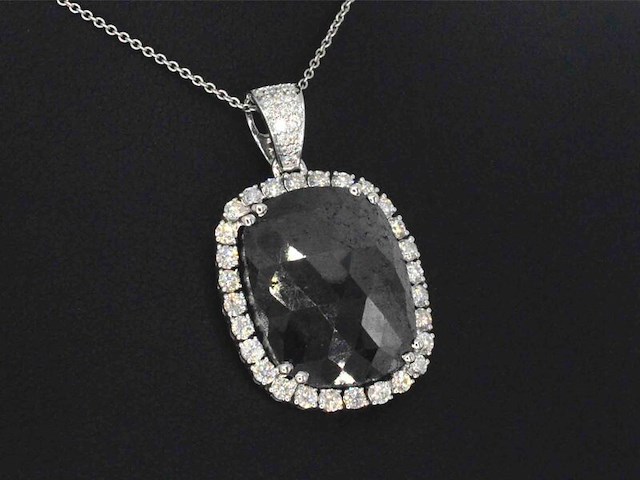 Witgouden hanger met witte en zwarte diamanten, excl. ketting - afbeelding 4 van  6