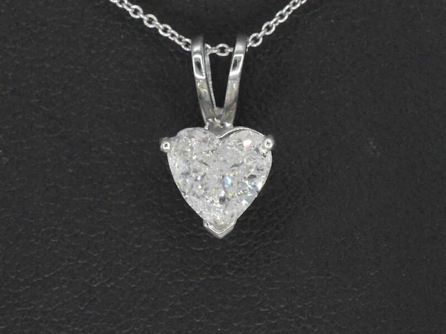 Witgouden hart hanger met diamant, excl. ketting - afbeelding 1 van  9