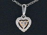 Witgouden hartvormige hanger met natuurlijke roze en witte diamant - afbeelding 1 van  9