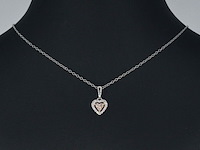 Witgouden hartvormige hanger met natuurlijke roze en witte diamant - afbeelding 2 van  9