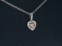 Witgouden hartvormige hanger met natuurlijke roze en witte diamant - afbeelding 4 van  9