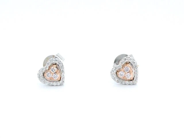 Witgouden hartvormige oorbellen met natuurlijke roze en witte diamant - afbeelding 7 van  9