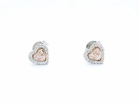 Witgouden hartvormige oorbellen met natuurlijke roze en witte diamant - afbeelding 7 van  9