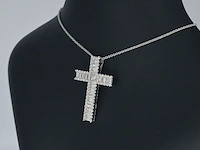 Witgouden kruis hanger met schitterende diamanten gezet, excl. ketting - afbeelding 4 van  10